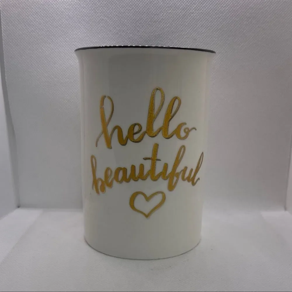 Hello Beautiful Script 5” Ceramic Makeup Brush Holder